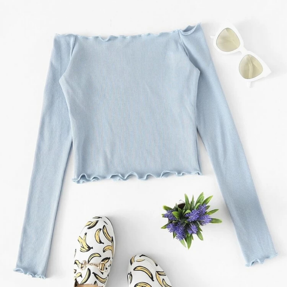 Ruffled Light Blue Off The Shoulder